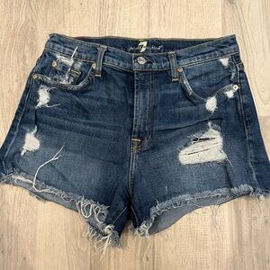 7 For All Mankind Distressed High Waisted Shorts with Frayed Hem sz 27